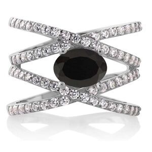 .925 Sterling Silver with Natural Black Onyx and Diamond Cubic Zirconia Ring